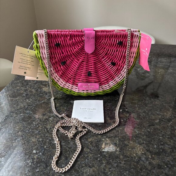 NWT Kate Spade Watermelon Picnic Perfect Crossbody Wicker bag purse - Picture 1 of 9